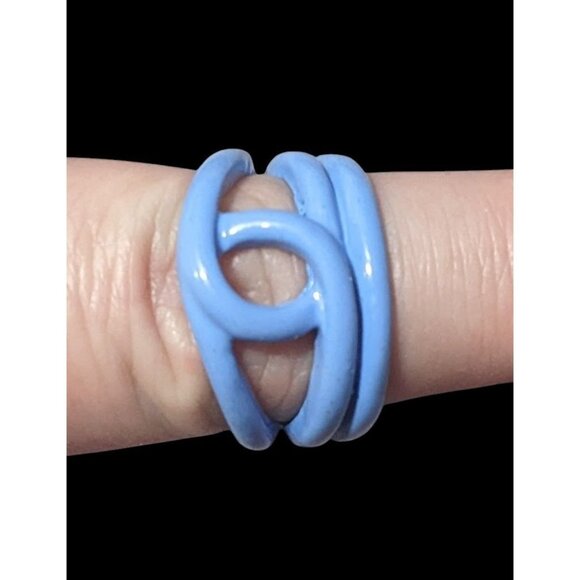 Abstract Metal Blue Enamel Coated Fashion Ring Size 8 - Picture 3 of 13